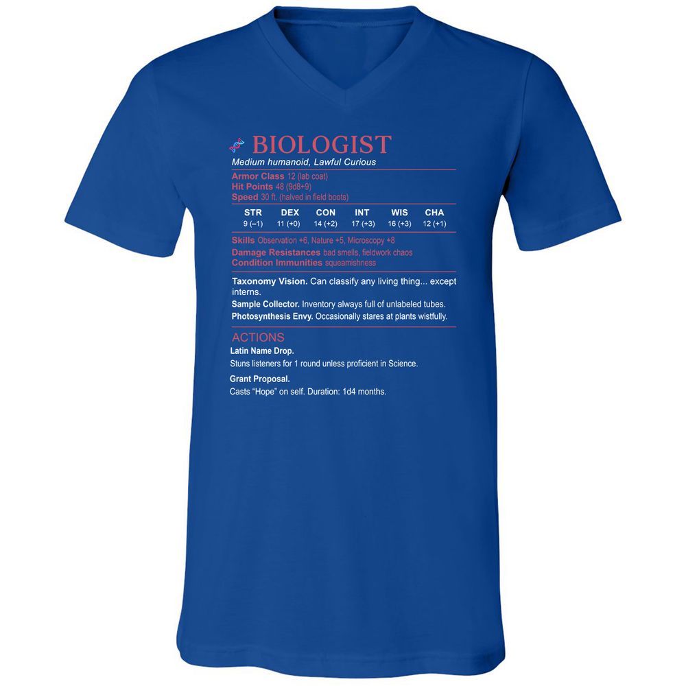 Biologist Stats Unisex V-Neck T-Shirt - True Royal - 4