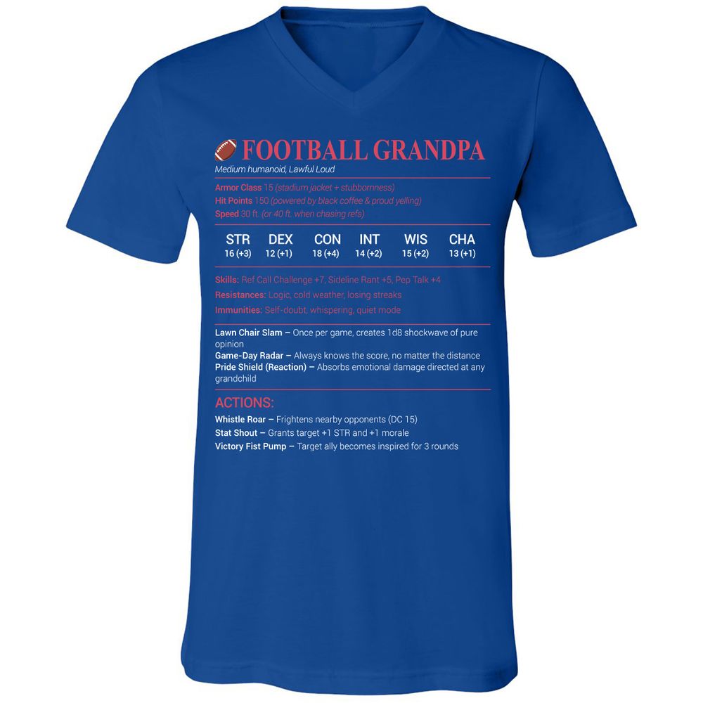 Football Grandpa Unisex V-Neck T-Shirt - True Royal - 4