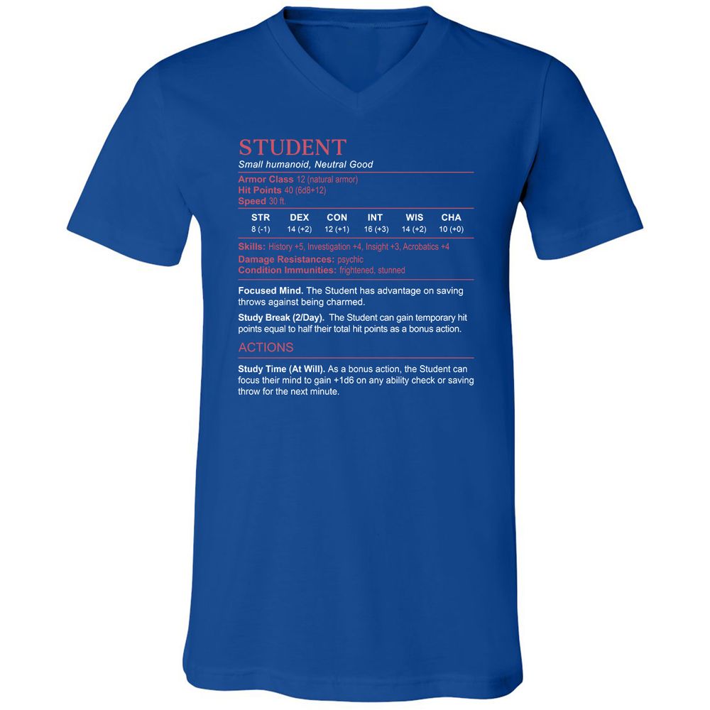Student Stats Unisex V-Neck T-Shirt - True Royal - 4