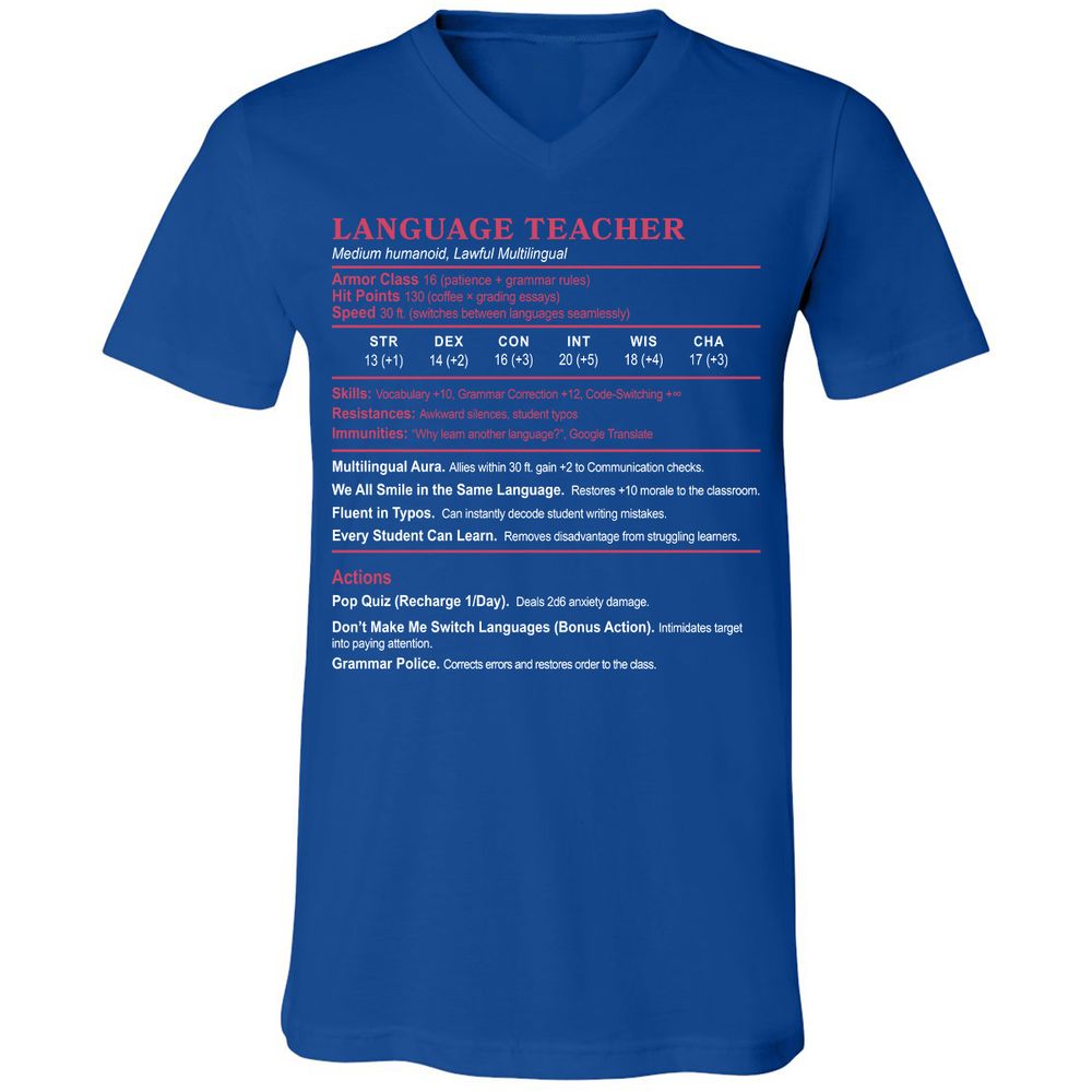 Language Teacher Unisex V-Neck T-Shirt - True Royal - 4