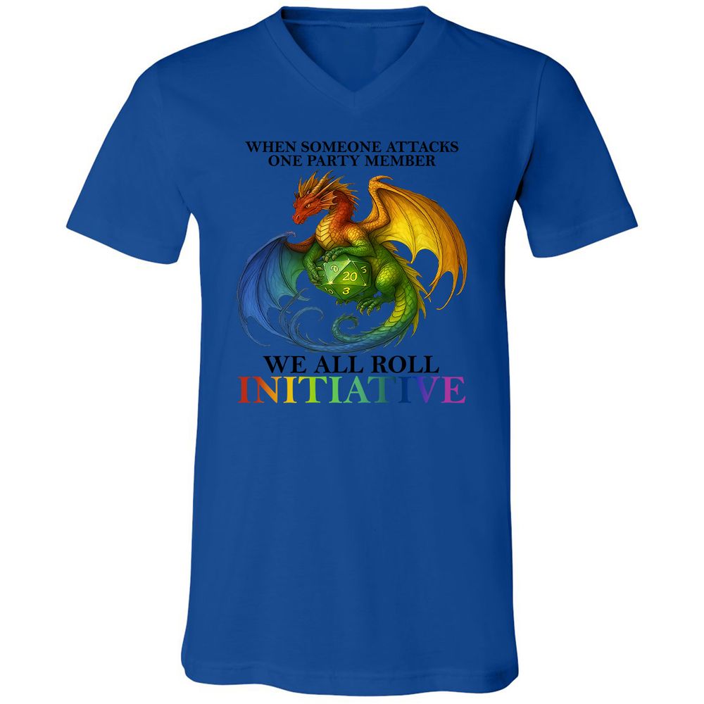 Dragon We All Roll For Initiative Unisex V-Neck T-Shirt - True Royal - 4