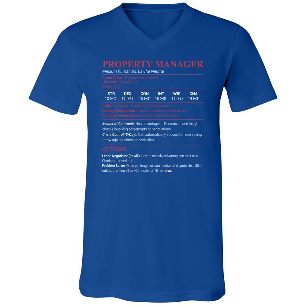 Property Manager Unisex V-Neck T-Shirt - True Royal - 4