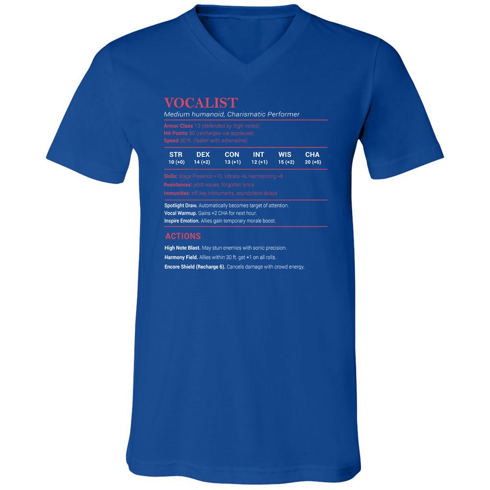 Vocalist Stats Unisex V-Neck T-Shirt - True Royal - 4
