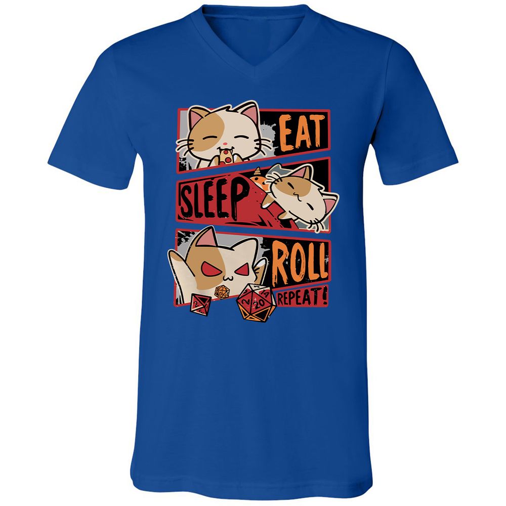 Eat Sleep Roll Repeat Unisex V-Neck T-Shirt - True Royal - 4