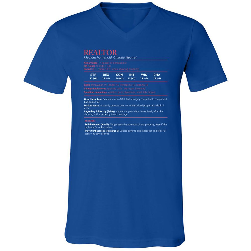 Realtor Stats Unisex V-Neck T-Shirt - True Royal - 4