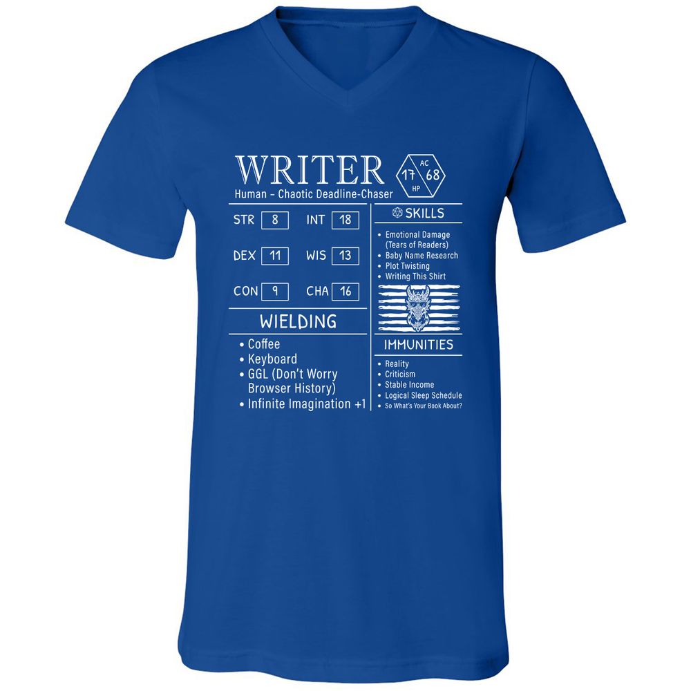 Writer Stats New Unisex V-Neck T-Shirt - True Royal - 4