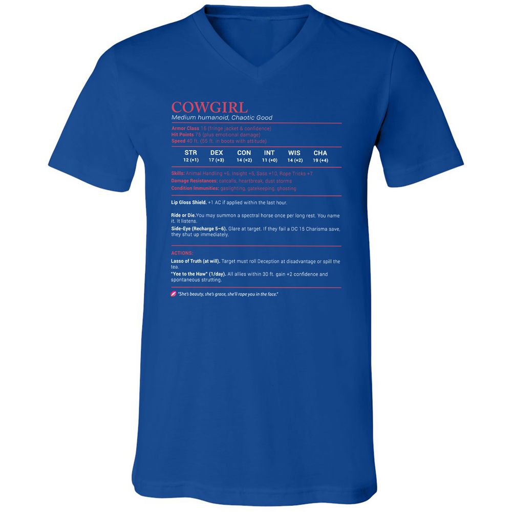Cowgirl Stats Unisex V-Neck T-Shirt - True Royal - 4