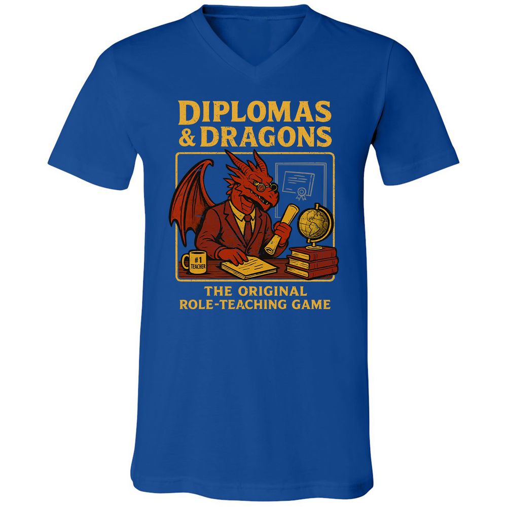 Diplomas & Dragons Unisex V-Neck T-Shirt - True Royal - 4