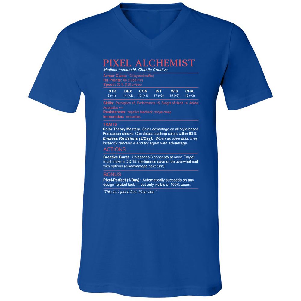 Designer Stats (Pixel Alchemist) Unisex V-Neck T-Shirt - True Royal - 4
