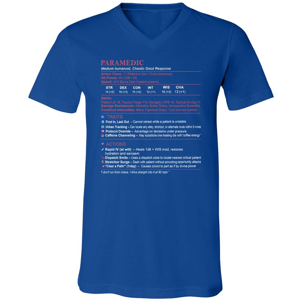Paramedic Stats Unisex V-Neck T-Shirt - True Royal - 4