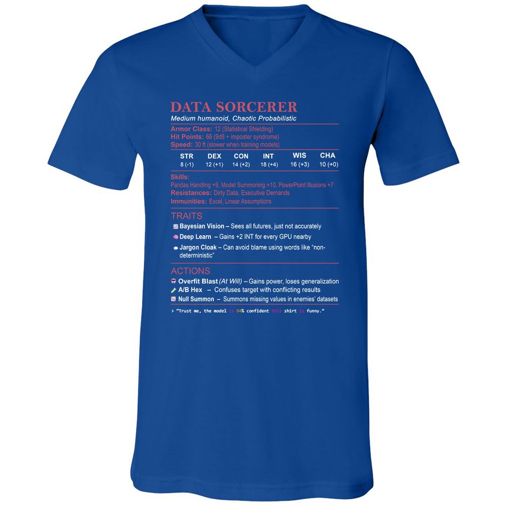Data Scientist Stats (Data Sorcerer) Unisex V-Neck T-Shirt - True Royal - 4