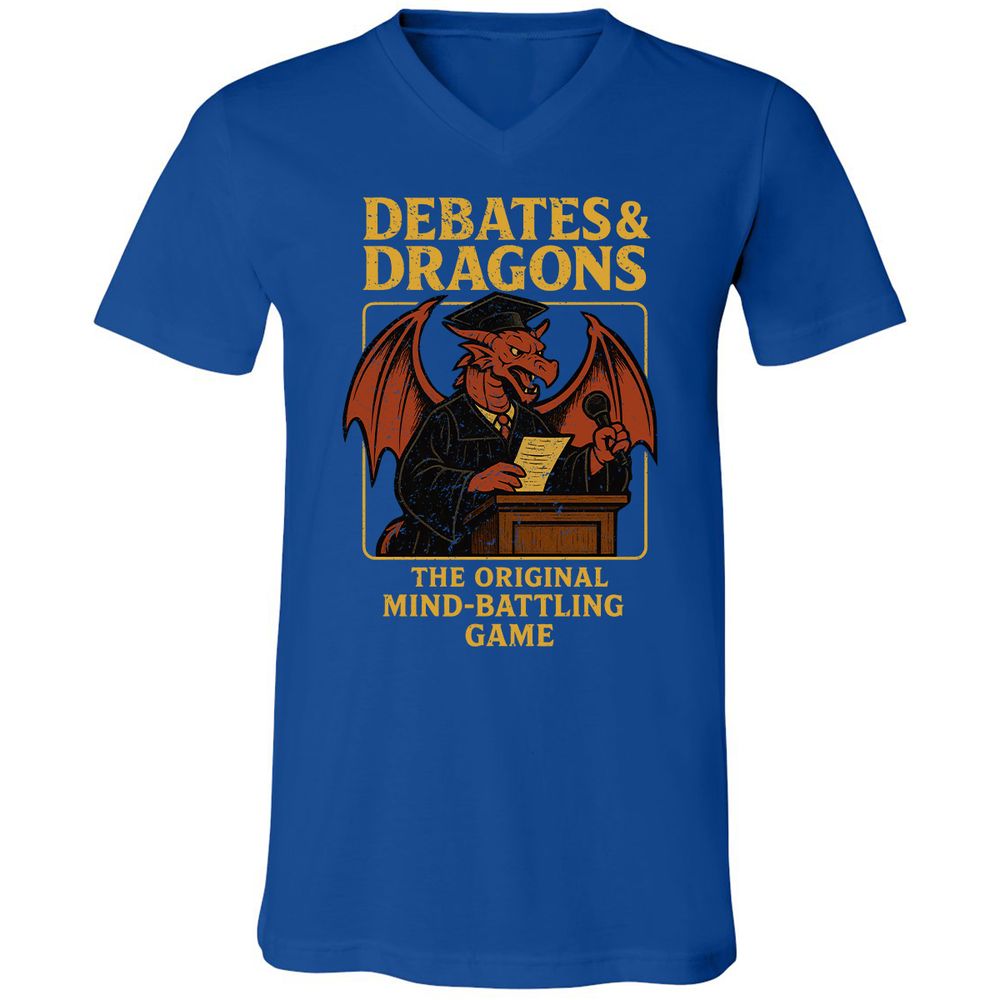 Debates & Dragons Unisex V-Neck T-Shirt - True Royal - 4