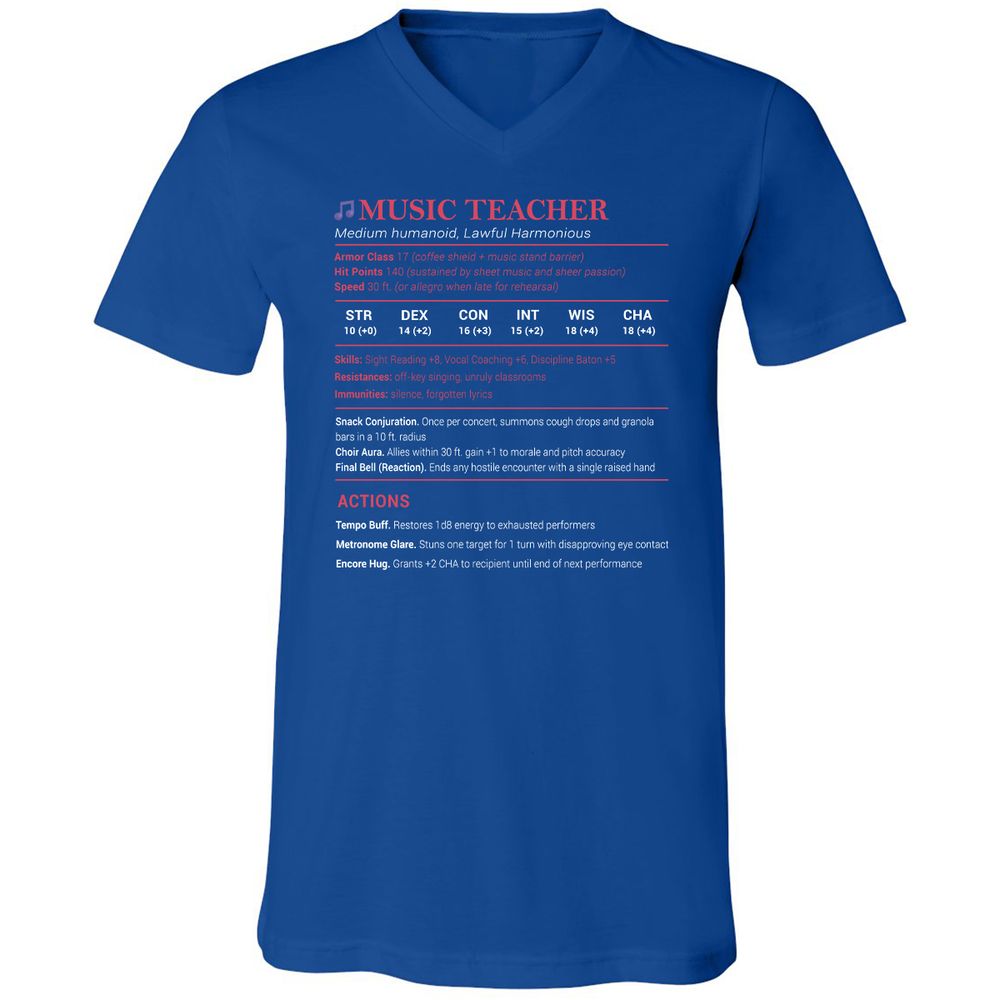 Music Teacher Unisex V-Neck T-Shirt - True Royal - 4