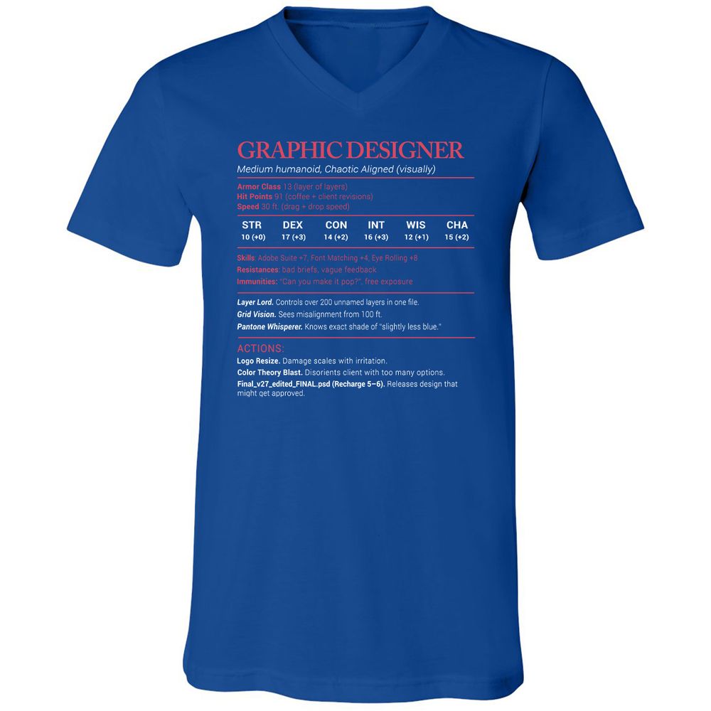 Graphic Designer Stats Unisex V-Neck T-Shirt - True Royal - 4