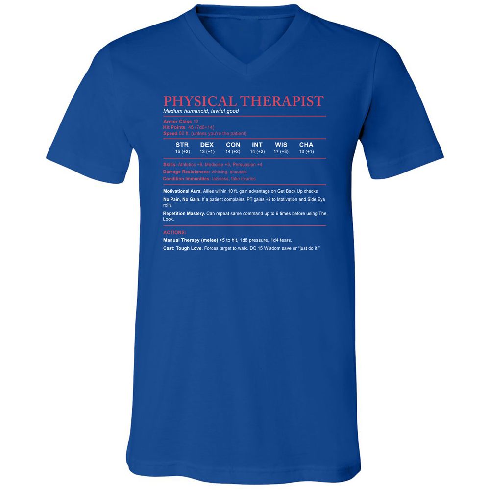 Physical Therapist Stats Unisex V-Neck T-Shirt - True Royal - 4