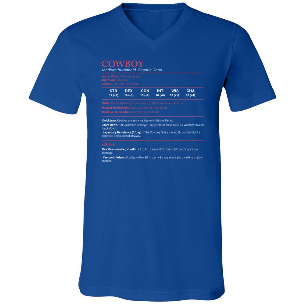 Cowboy Stats Unisex V-Neck T-Shirt - True Royal - 4