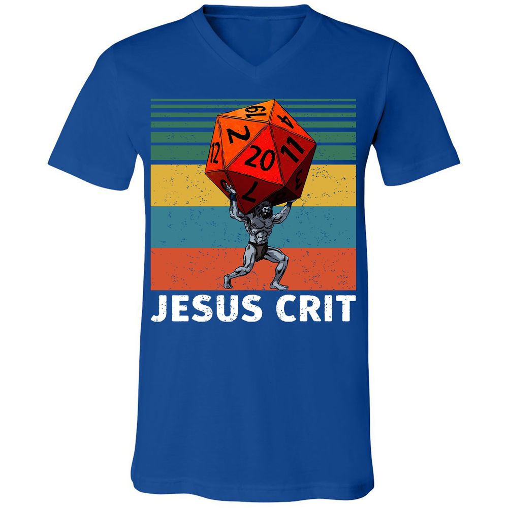 Jesus Crit Unisex V-Neck T-Shirt - True Royal - 4