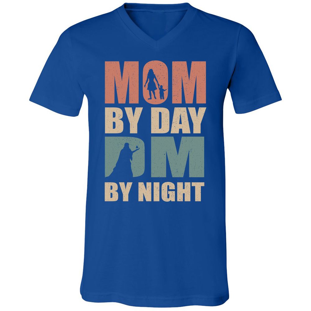 Mom By Day DM By Night Unisex V-Neck T-Shirt - True Royal - 4
