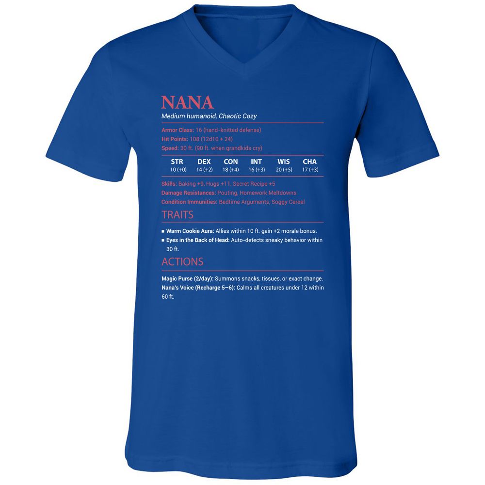 Nana Stats Unisex V-Neck T-Shirt - True Royal - 4