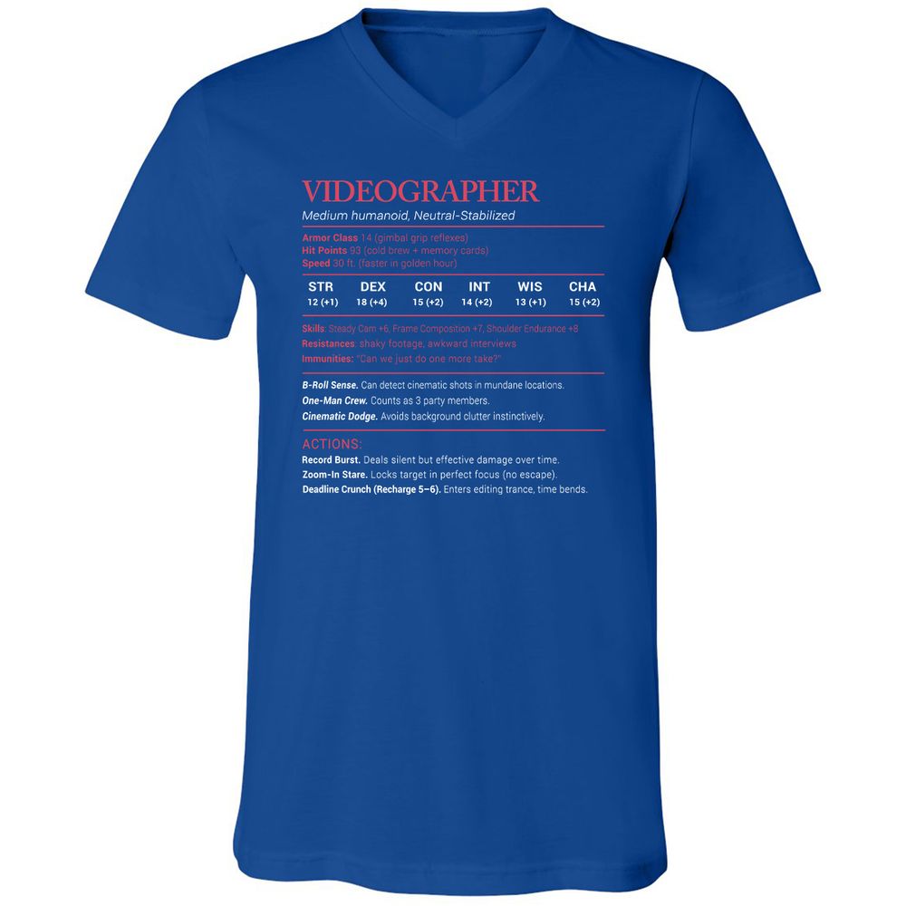 Videographer Stats Unisex V-Neck T-Shirt - True Royal - 4