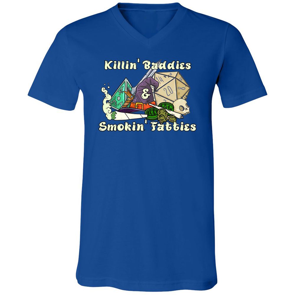 Killin' Baddies Smokin' Fatties Unisex V-Neck T-Shirt - True Royal - 4