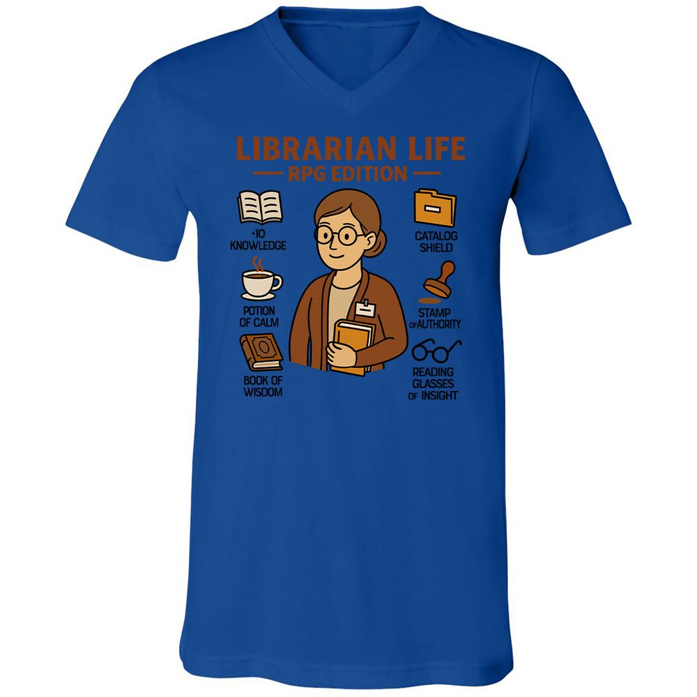 Librarian Life RPG Edition Unisex V-Neck T-Shirt - True Royal - 4