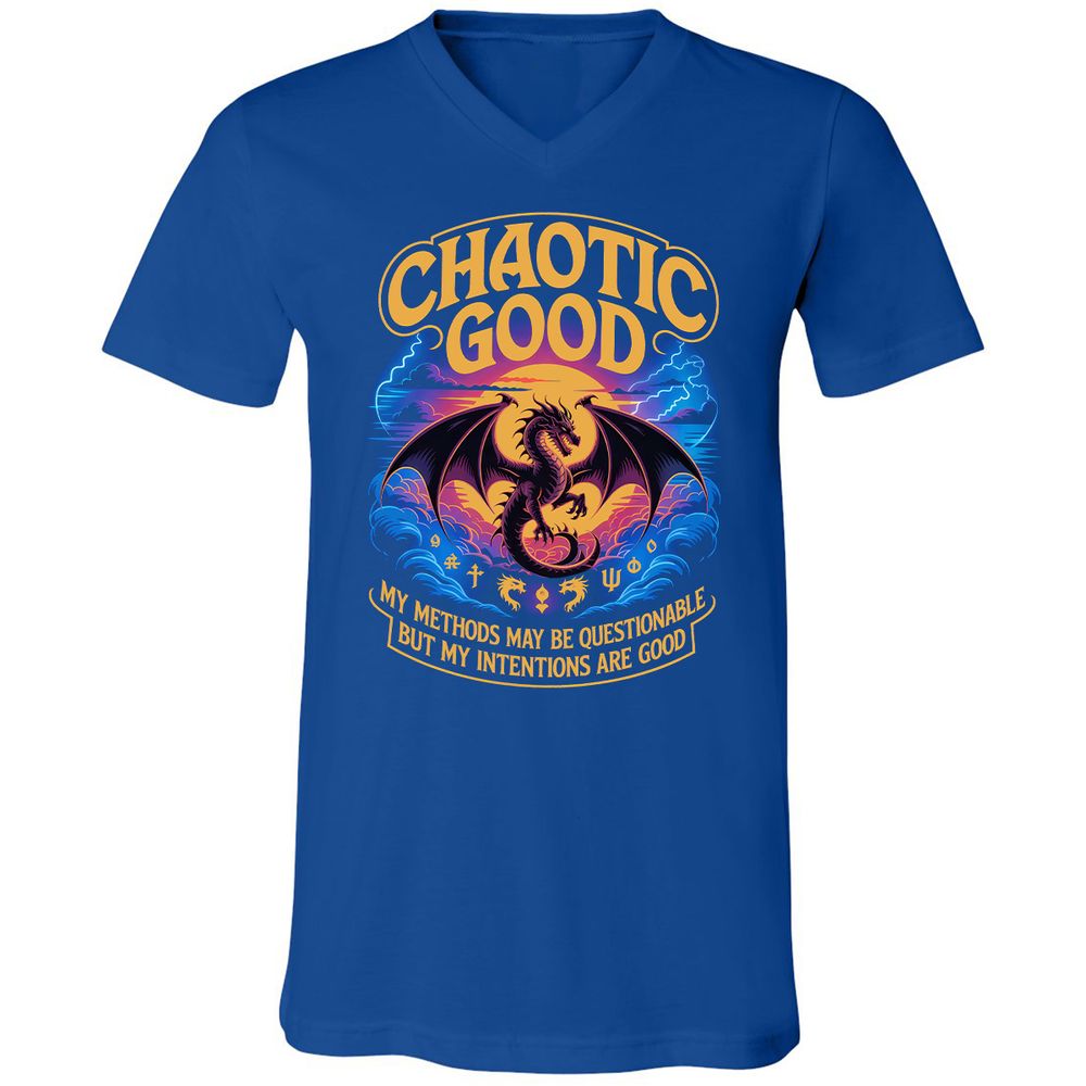 Chaotic Good Unisex V-Neck T-Shirt - True Royal - 4