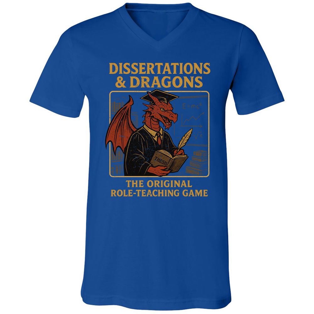 Disserations & Dragons Unisex V-Neck T-Shirt - True Royal - 4
