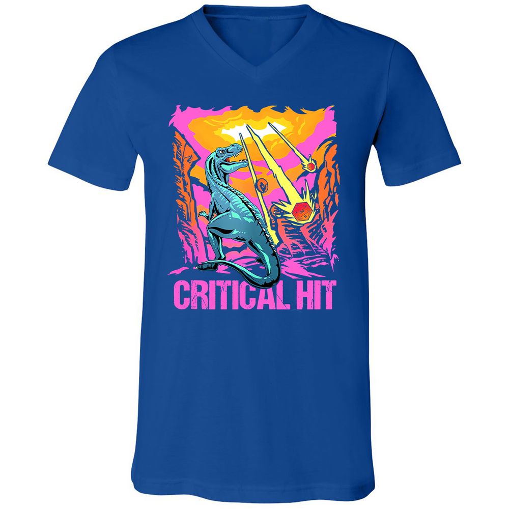 Dinosaur Critical Hit Unisex V-Neck T-Shirt - True Royal - 4