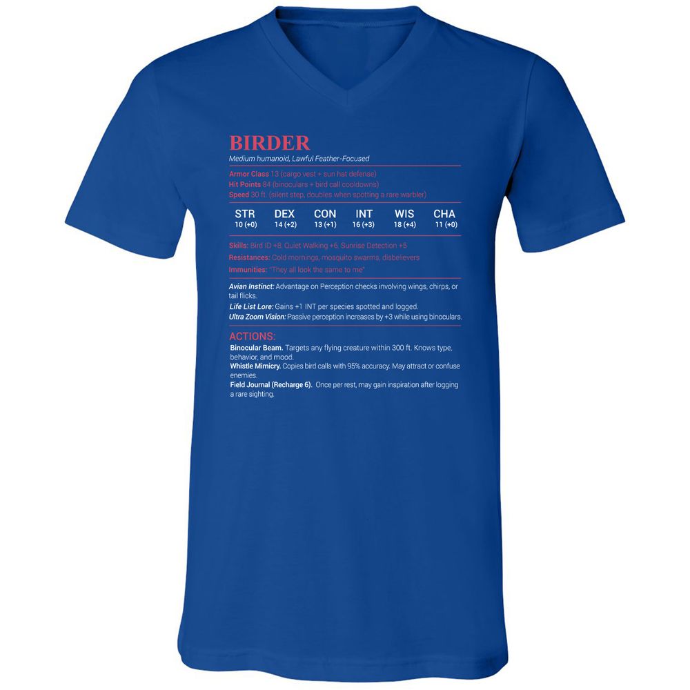 Birder Stats Unisex V-Neck T-Shirt - True Royal - 4