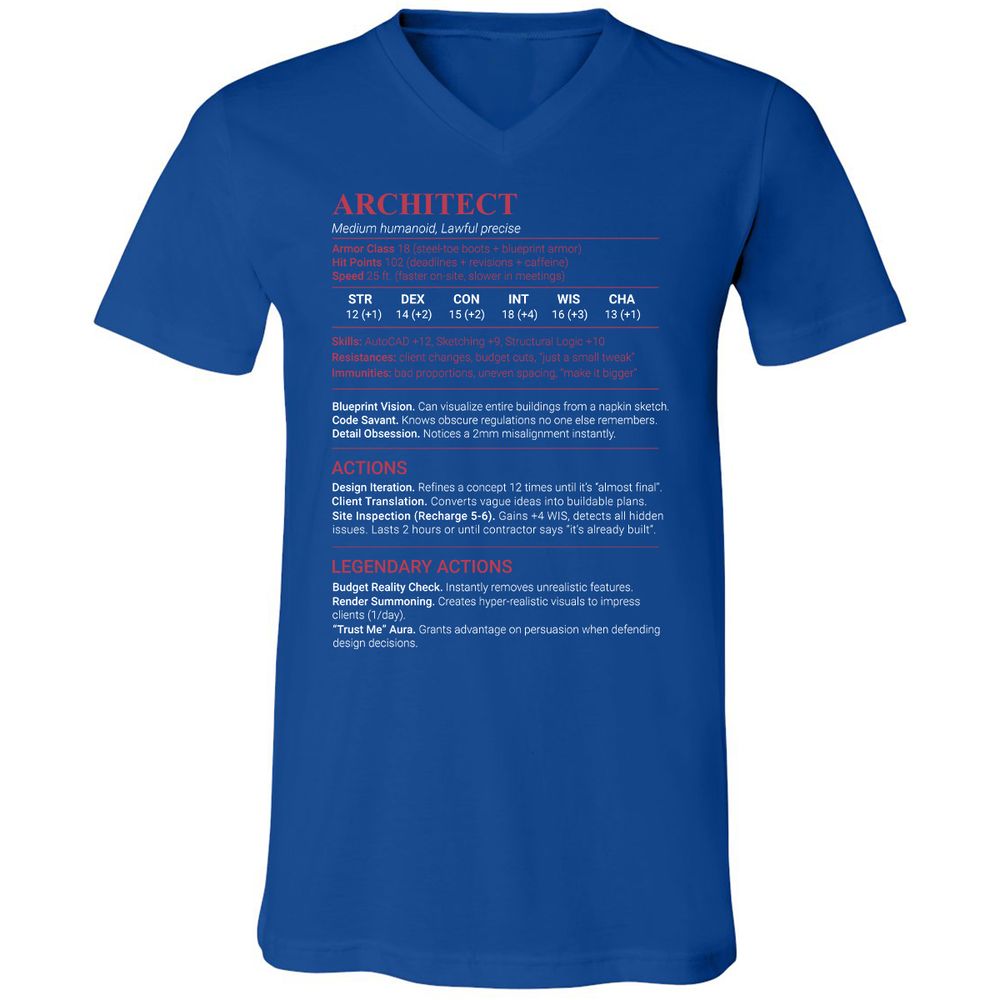 Architect Stats Unisex V-Neck T-Shirt - True Royal - 4