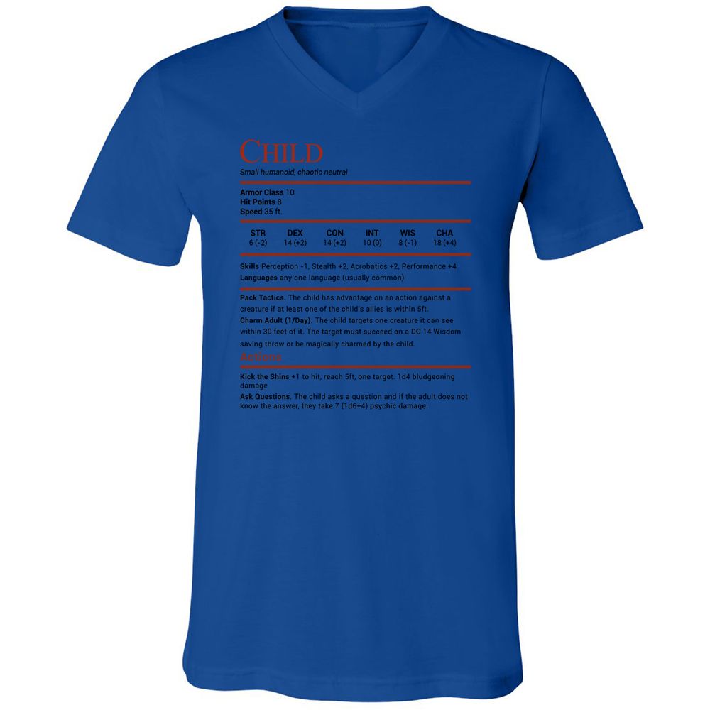Child Stats Unisex V-Neck T-Shirt - True Royal - 4