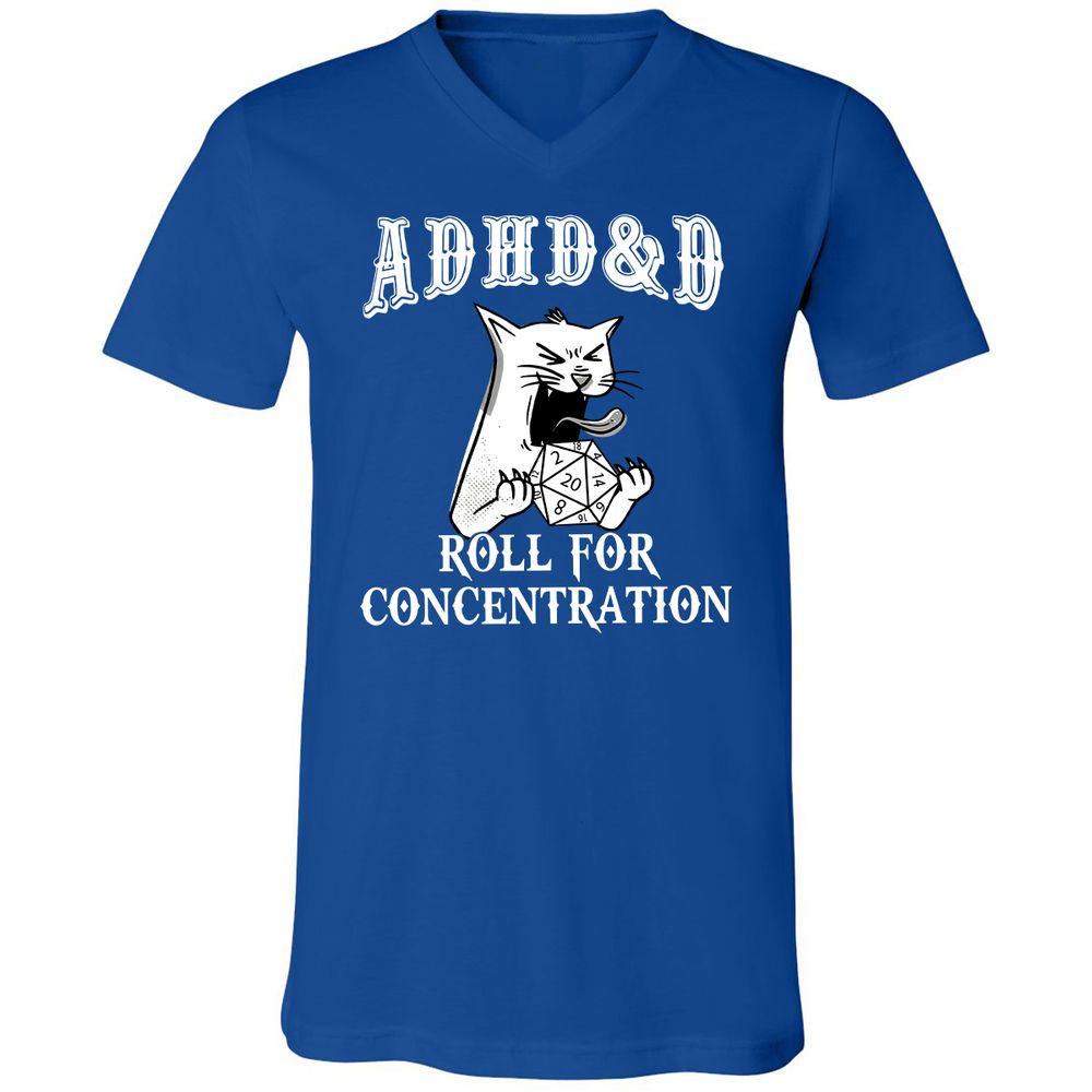 Cat ADHD&D Roll For Concentration Unisex V-Neck T-Shirt - True Royal - 4