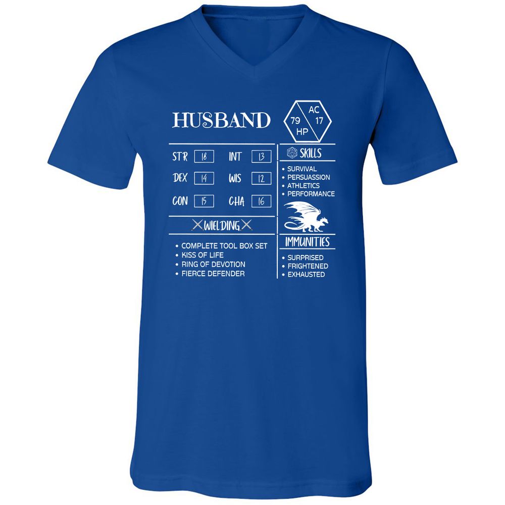 Husband Stats 2 Unisex V-Neck T-Shirt - True Royal - 4