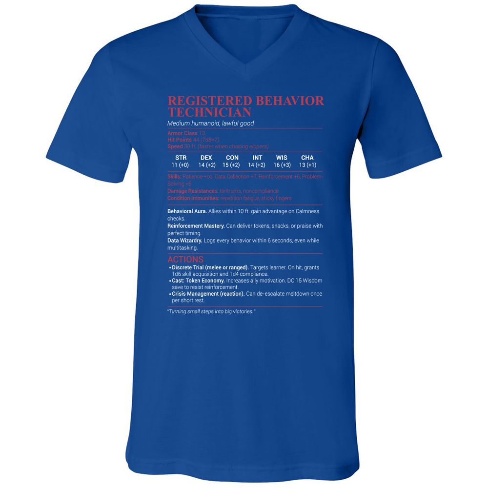 Registered Behavior Technician RBT Unisex V-Neck T-Shirt - True Royal - 4