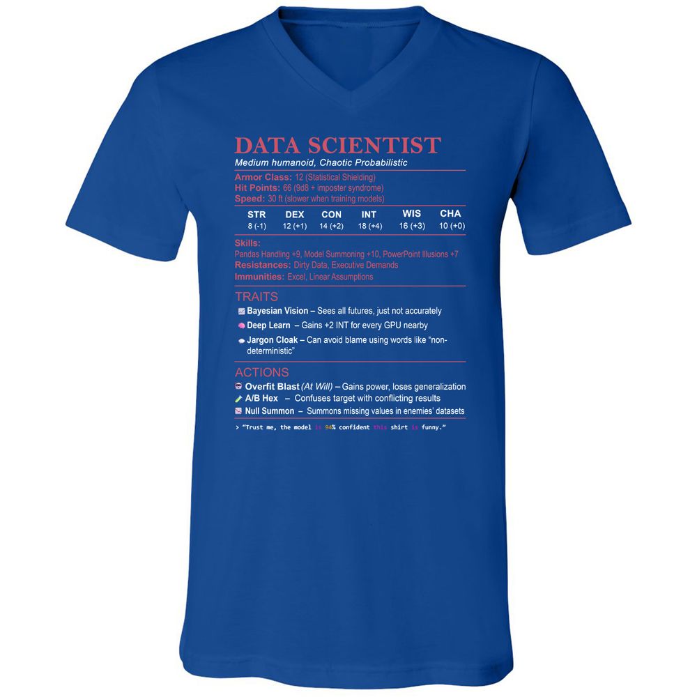 Data Scientist Stats Unisex V-Neck T-Shirt - True Royal - 4
