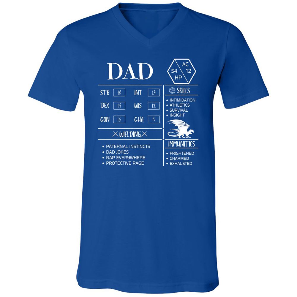 Dad Stats 2 Unisex V-Neck T-Shirt - True Royal - 4