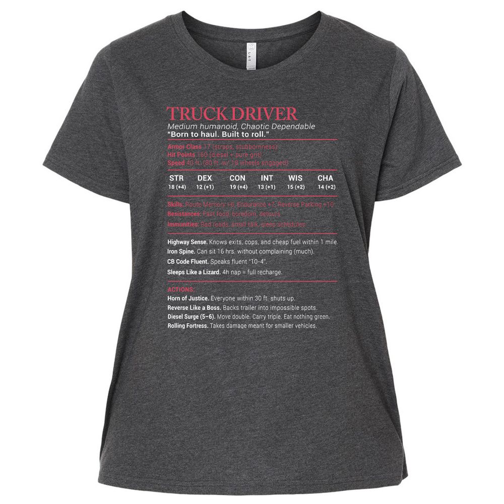 Truck Driver Stats Ladies Curvy Jersey - Vintage Smoke - 4