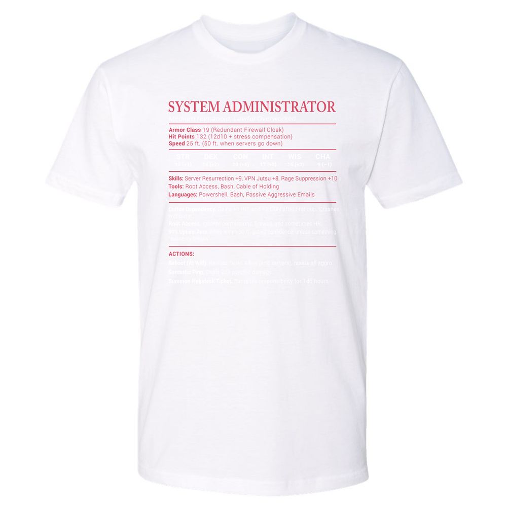 System Administrator Stats Premium Unisex T-Shirt - White - 4