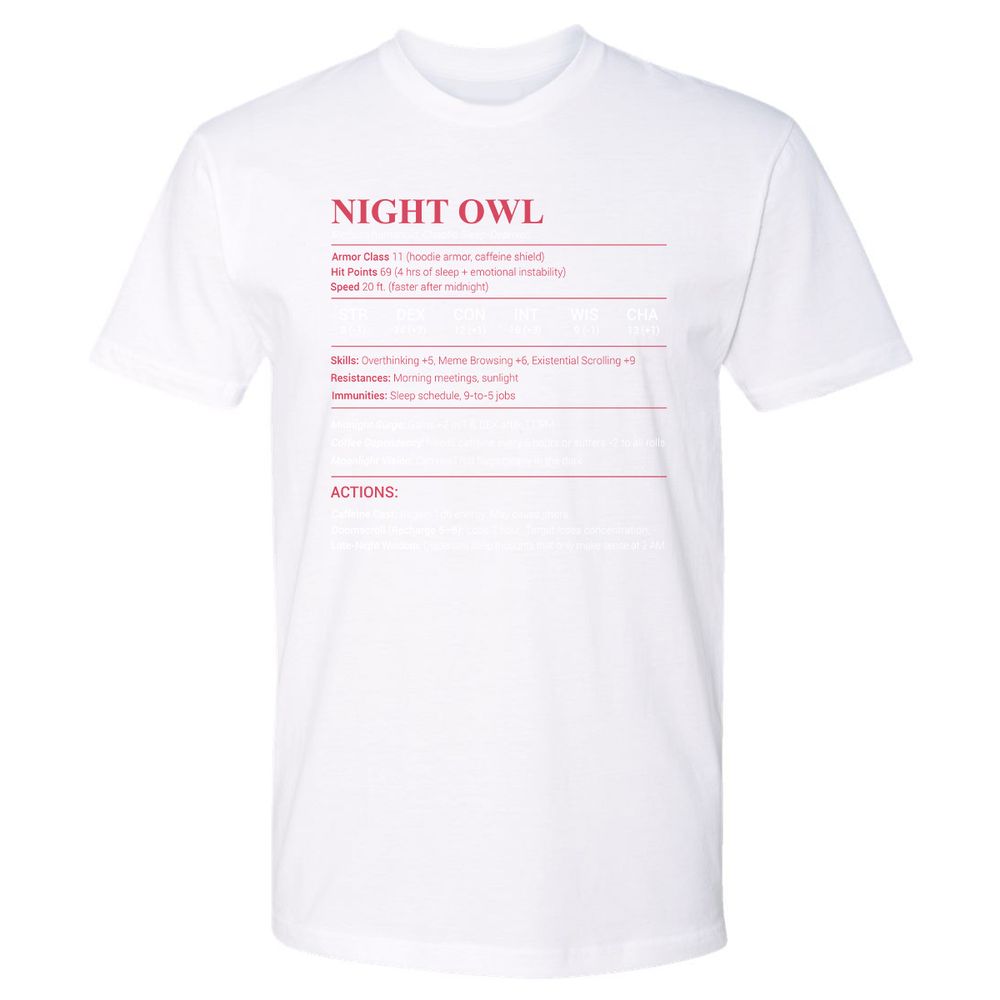 Night Owl Stats Premium Unisex T-Shirt - White - 4