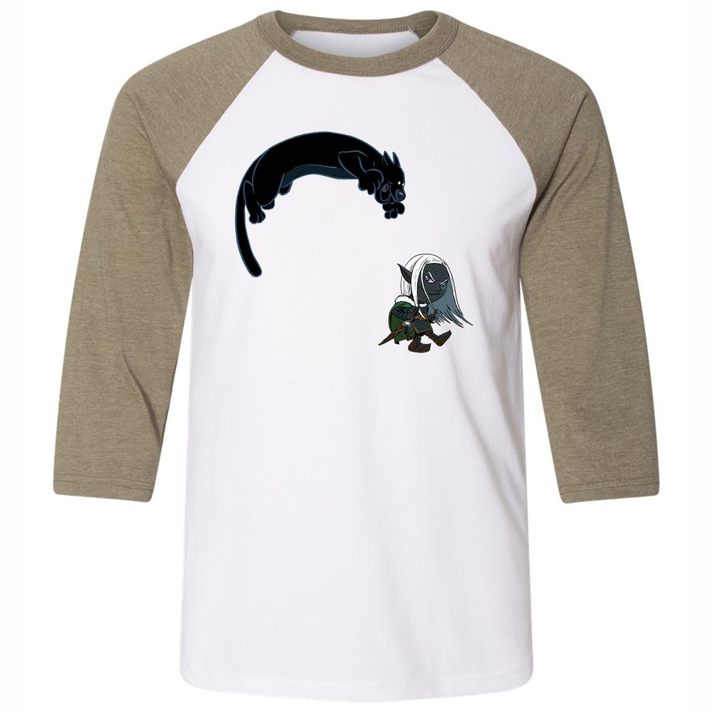 Drizzt and Guenhwyvar Unisex 3/4 Baseball Tee - White/Heather Olive - 4