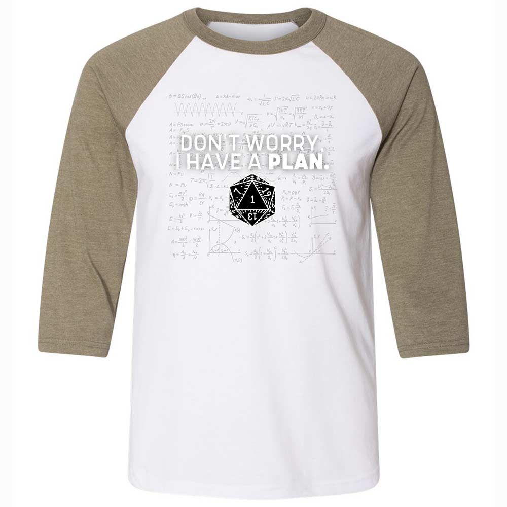Dont Worry I Have A Plan Unisex 3/4 Baseball Tee - White/Heather Olive - 4