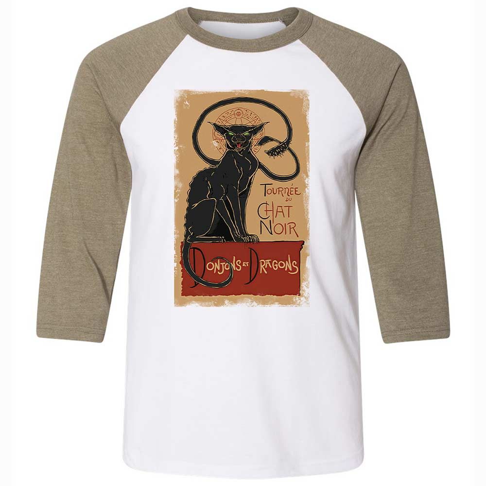 Tournee Du Chat Noir Unisex 3/4 Baseball Tee - White/Heather Olive - 4