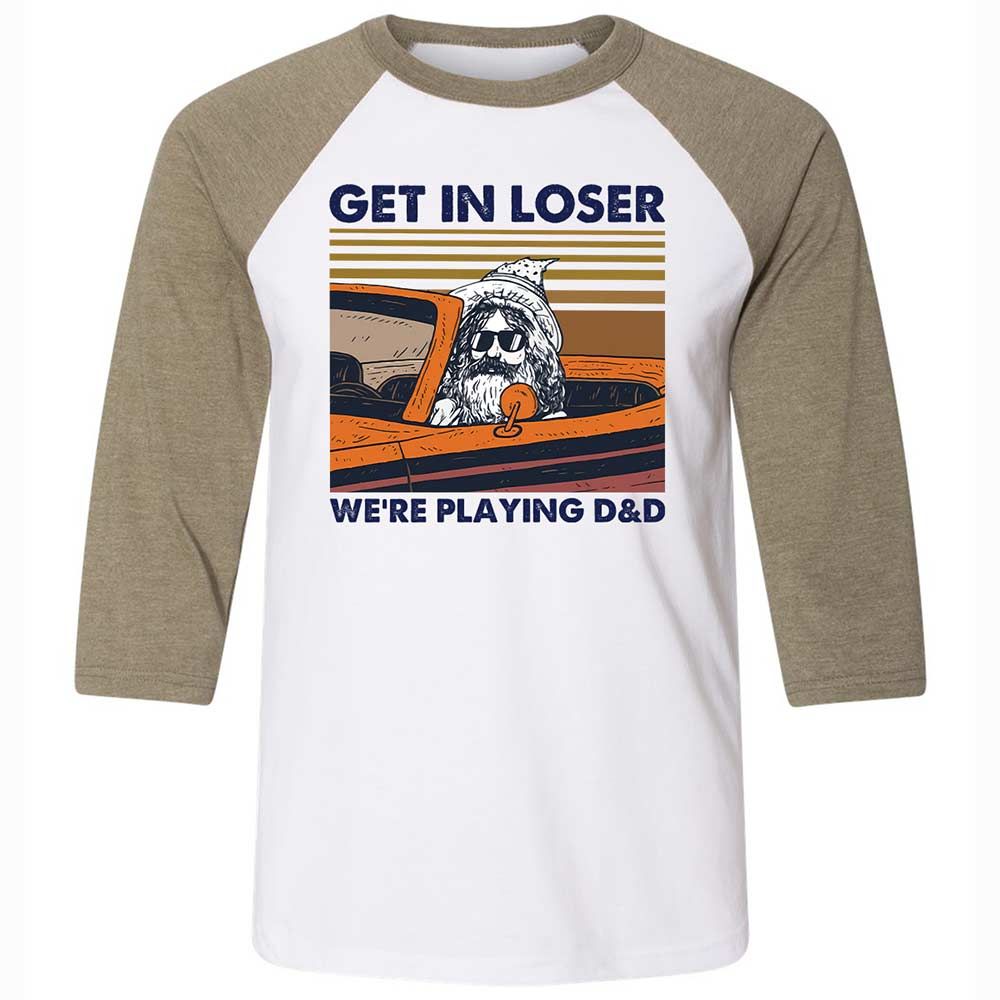 Get in Loser Unisex 3/4 Baseball Tee - White/Heather Olive - 4