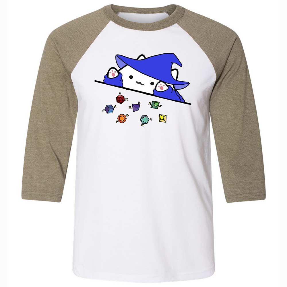 Cat Throws Dices Unisex 3/4 Baseball Tee - White/Heather Olive - 4