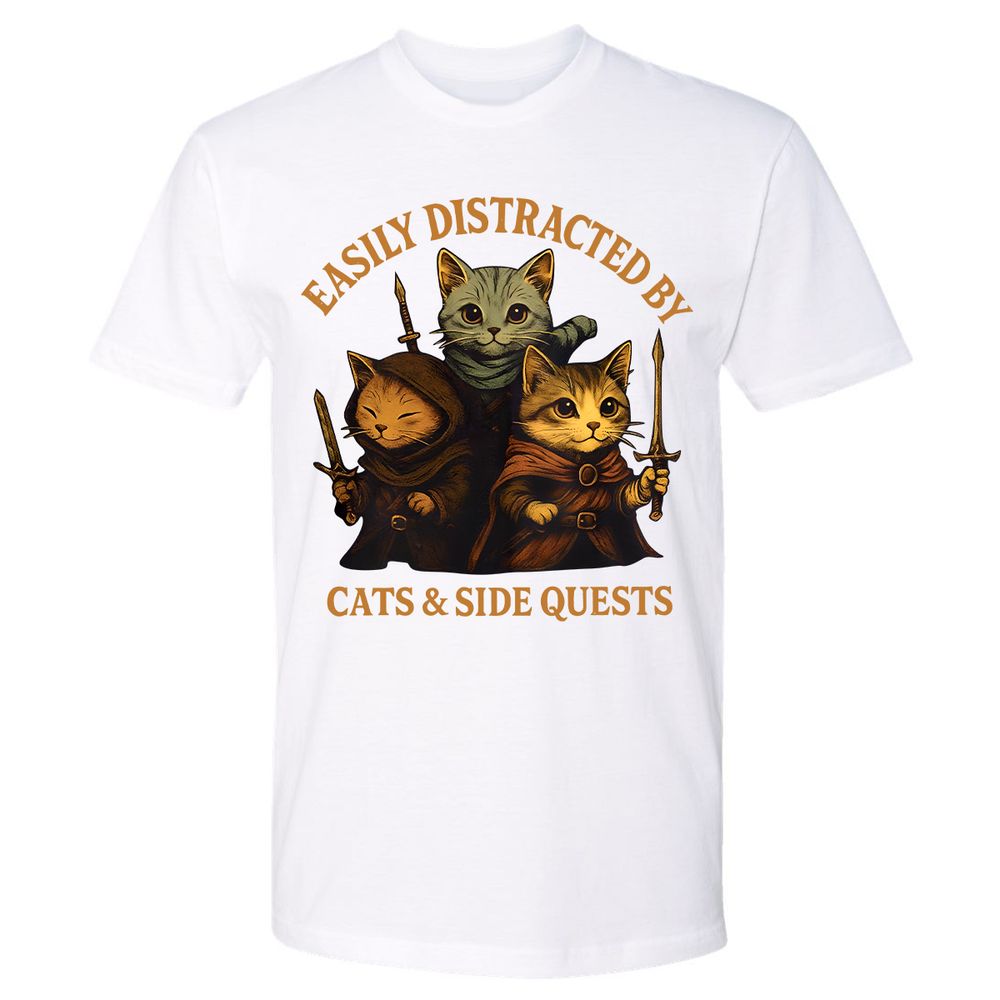 Easily Distracted By Cats & Side Quests Premium Unisex T-Shirt - White - 4