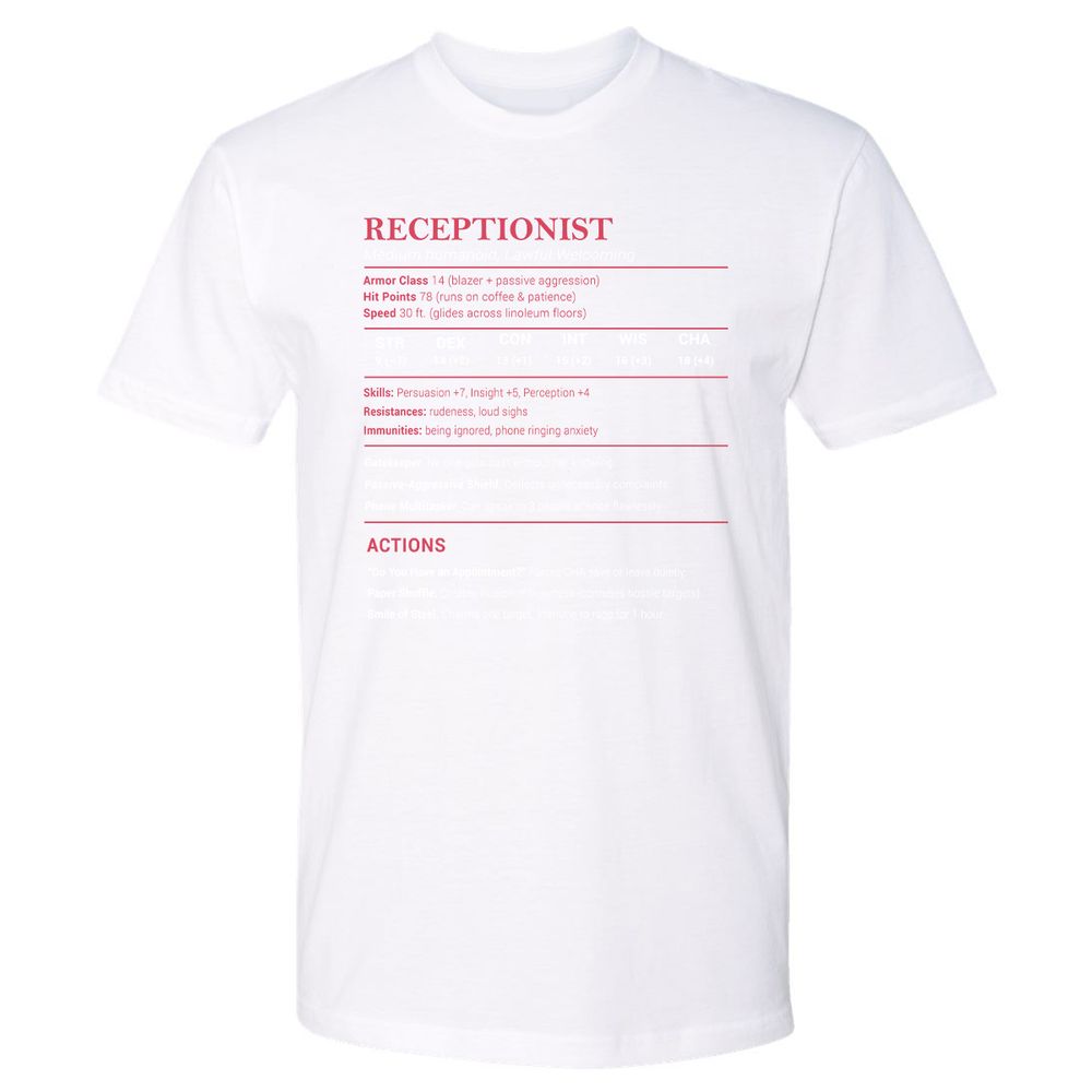 Receptionist Stats Premium Unisex T-Shirt - White - 4