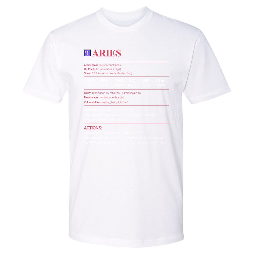 Aries Stats Premium Unisex T-Shirt - White - 4