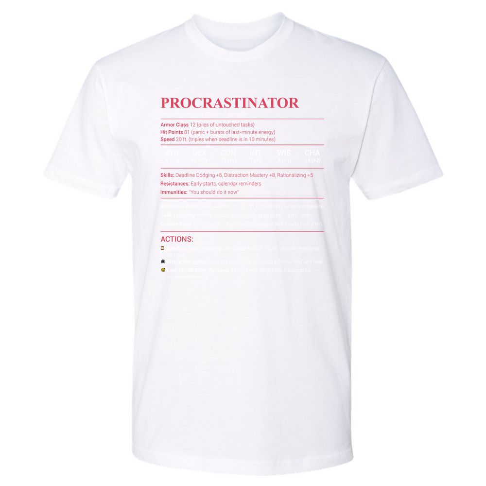 Procrastinator Stats Premium Unisex T-Shirt - White - 4