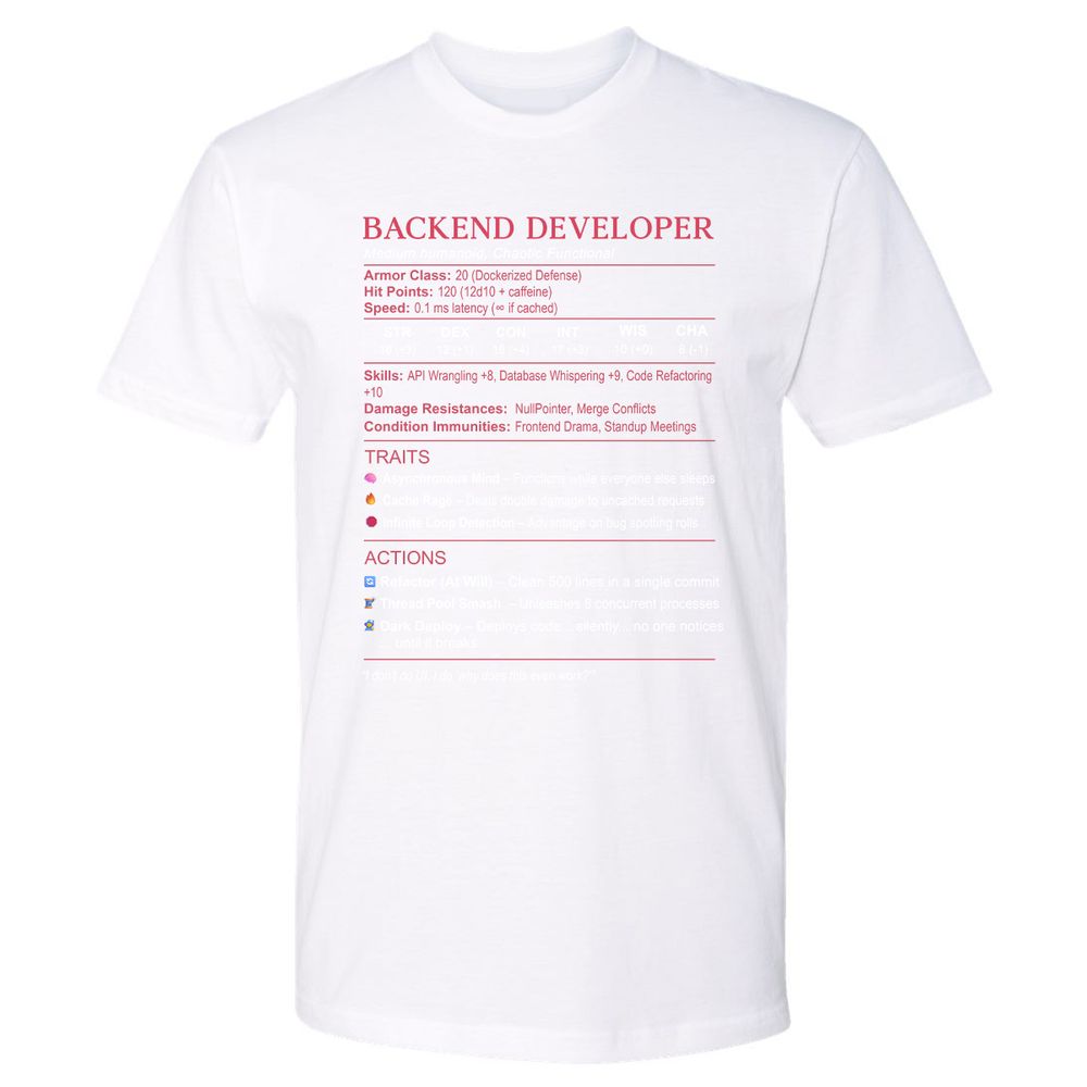 Backend Developer Stats Premium Unisex T-Shirt - White - 4
